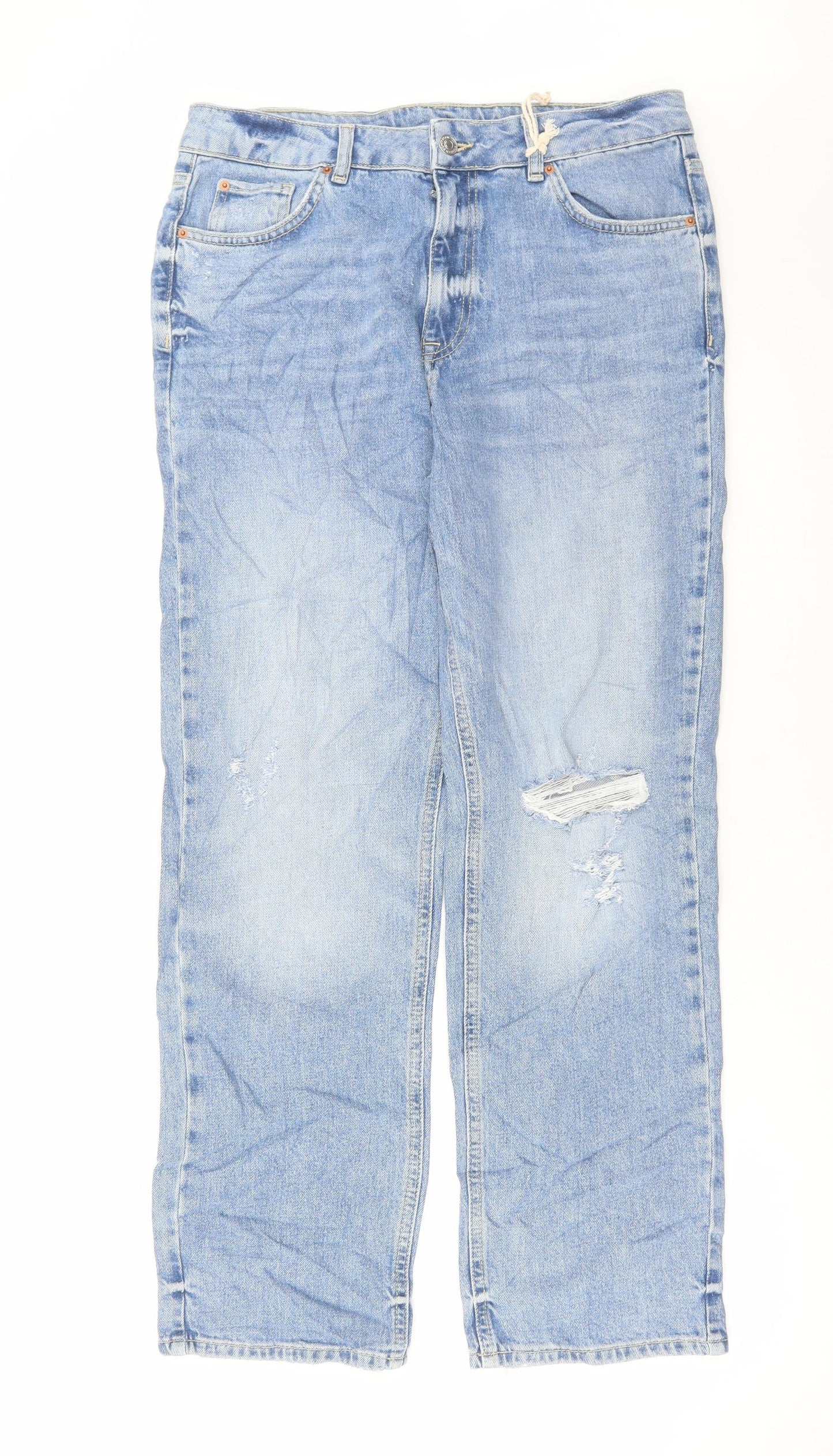 Marks and Spencer Womens Blue Cotton Straight Jeans Size 12 L30 in Regular Button
