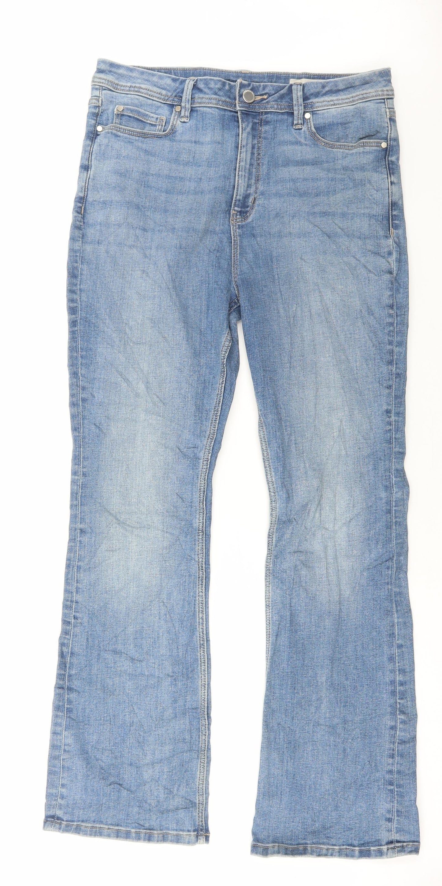 Marks and Spencer Womens Blue Cotton Flared Jeans Size 14 L29 in Regular Button