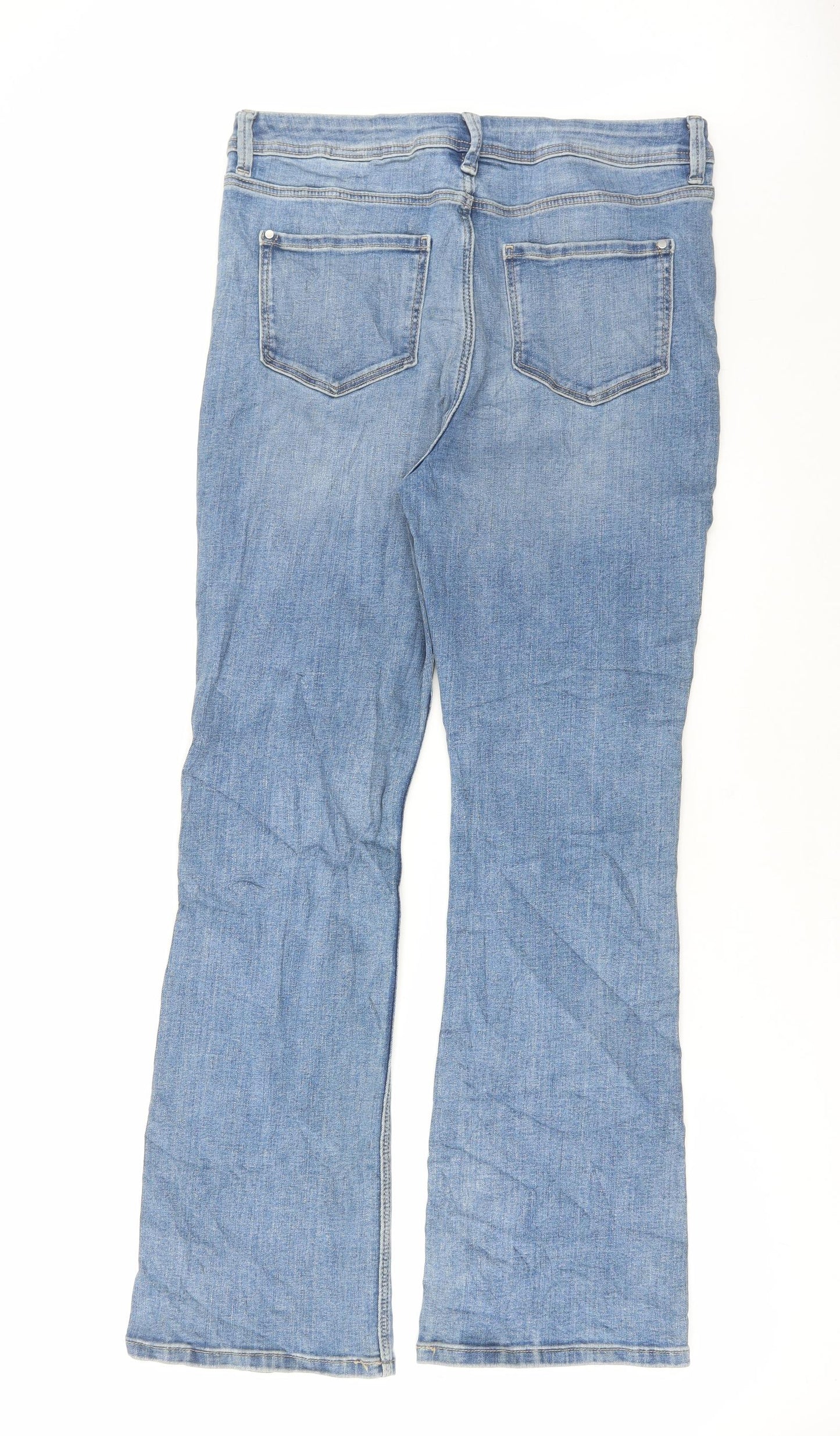 Marks and Spencer Womens Blue Cotton Flared Jeans Size 14 L29 in Regular Button