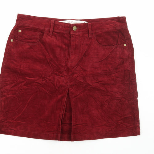 Marks and Spencer Womens Red Cotton A-Line Skirt Size 12 Button