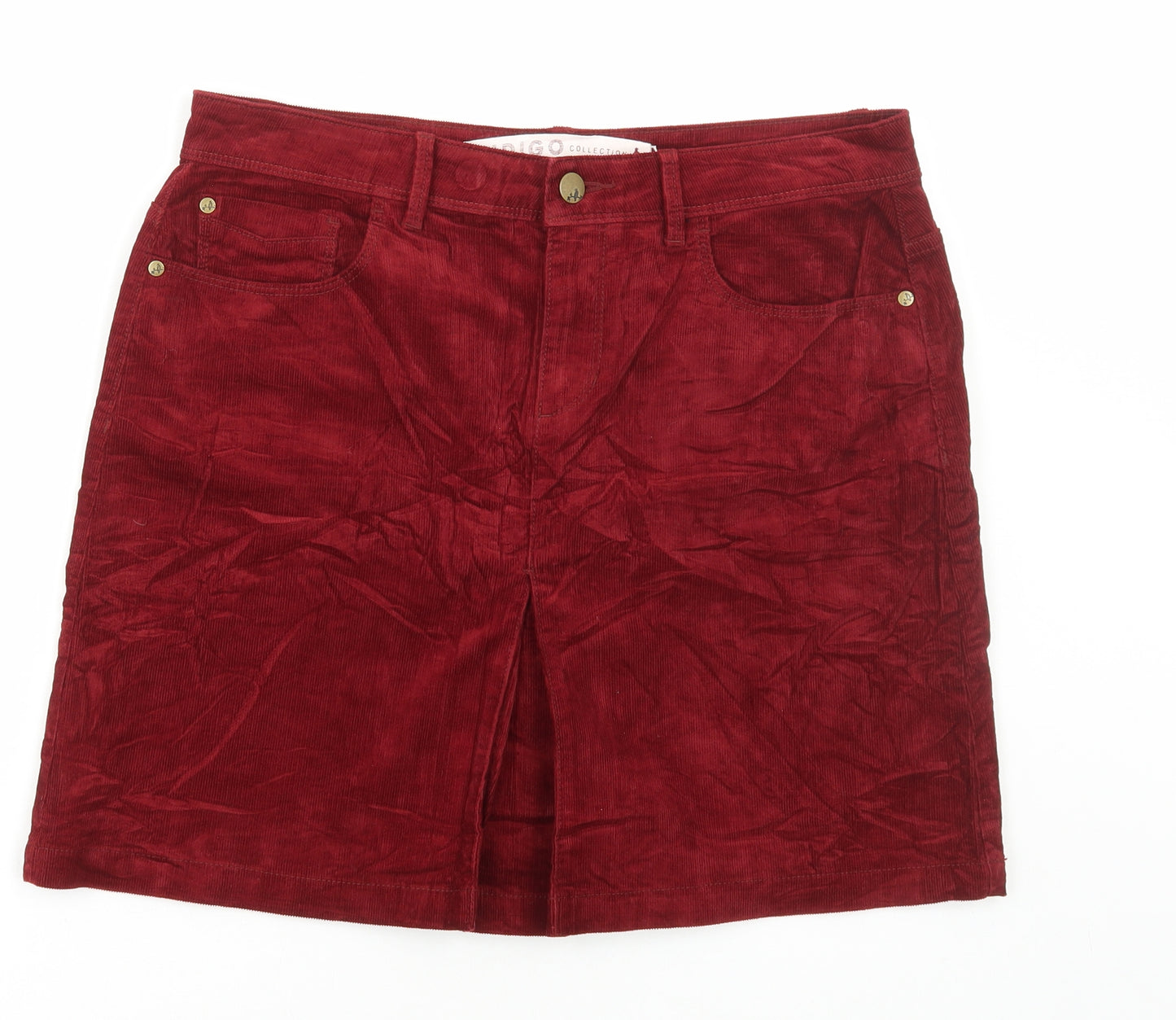 Marks and Spencer Womens Red Cotton A-Line Skirt Size 12 Button