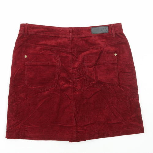 Marks and Spencer Womens Red Cotton A-Line Skirt Size 12 Button
