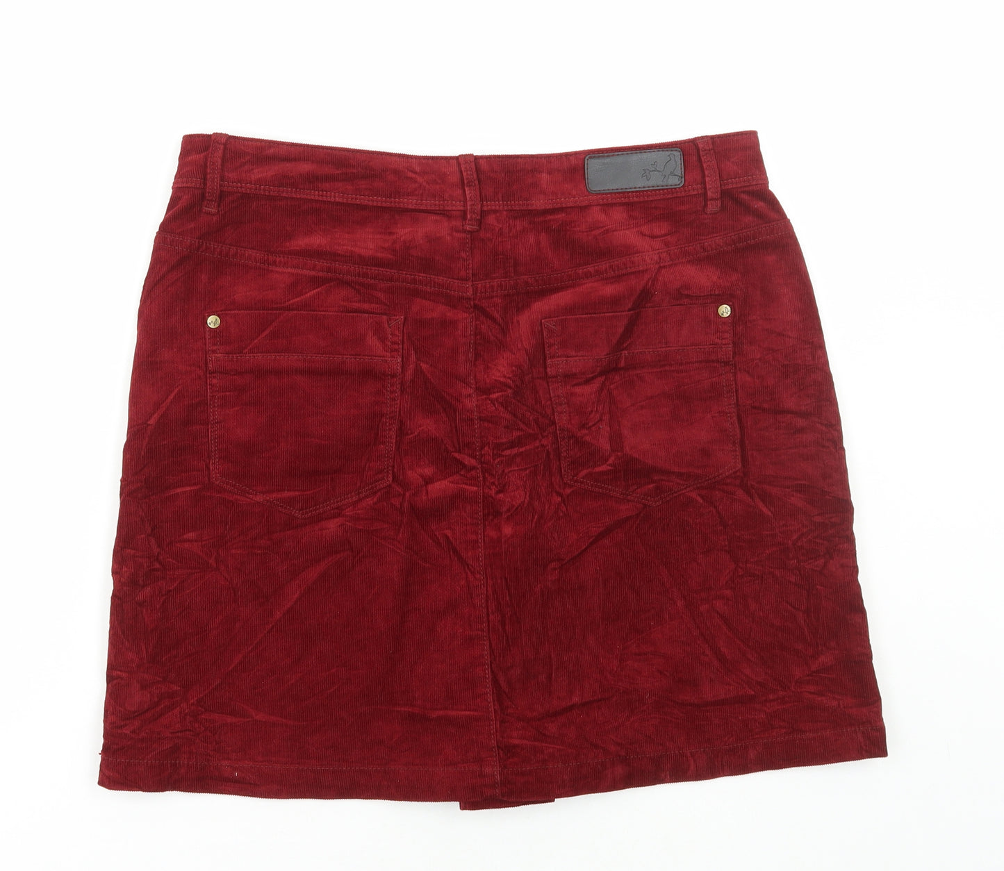 Marks and Spencer Womens Red Cotton A-Line Skirt Size 12 Button