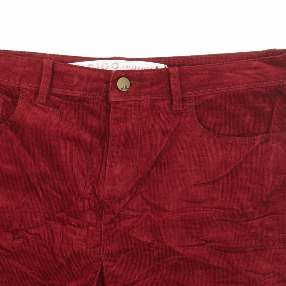 Marks and Spencer Womens Red Cotton A-Line Skirt Size 12 Button