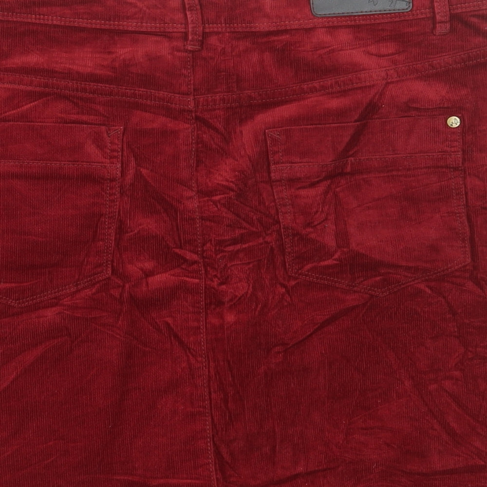 Marks and Spencer Womens Red Cotton A-Line Skirt Size 12 Button