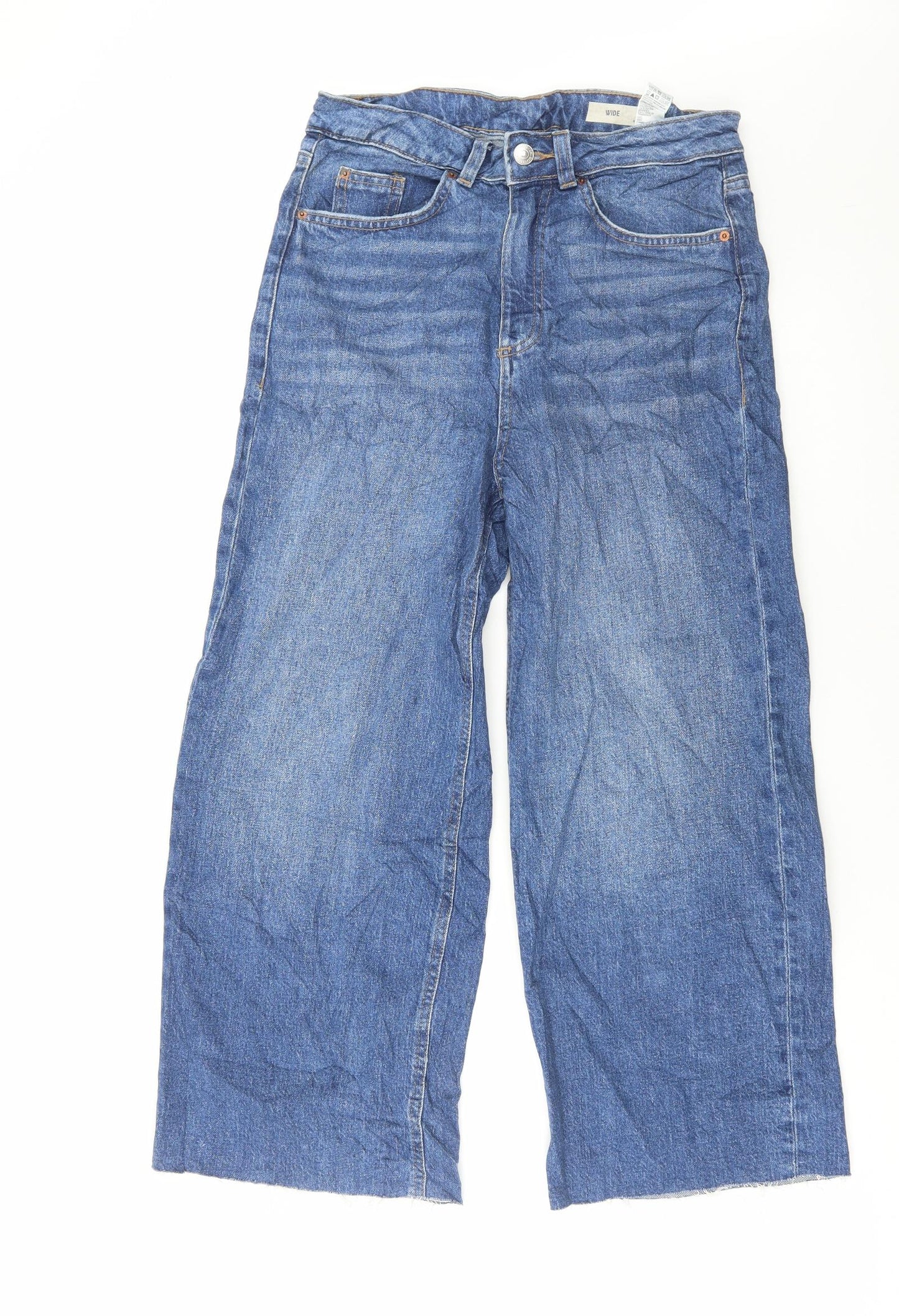 Marks and Spencer Womens Blue Cotton Wide-Leg Jeans Size 8 L25 in Regular Button