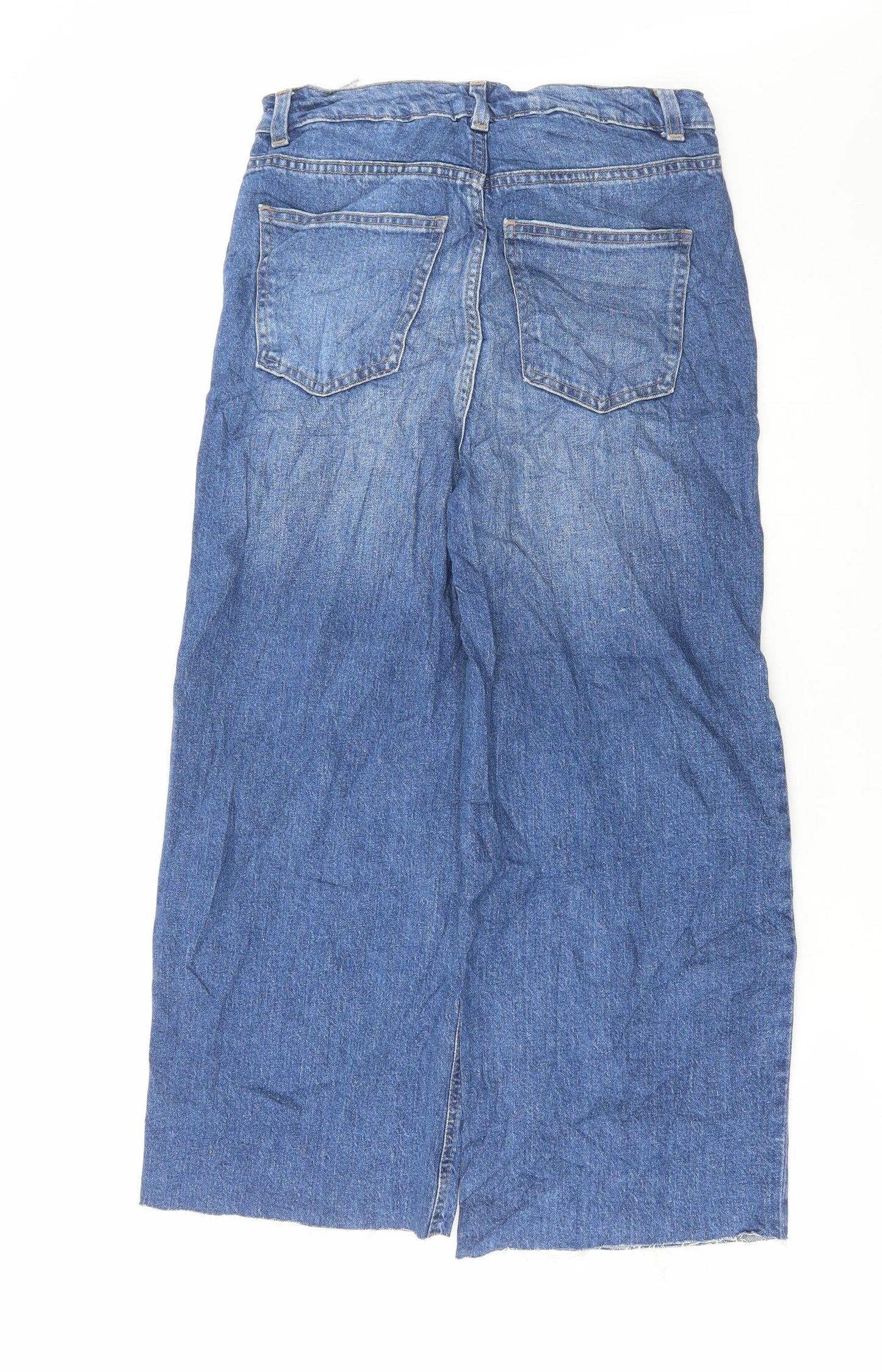 Marks and Spencer Womens Blue Cotton Wide-Leg Jeans Size 8 L25 in Regular Button