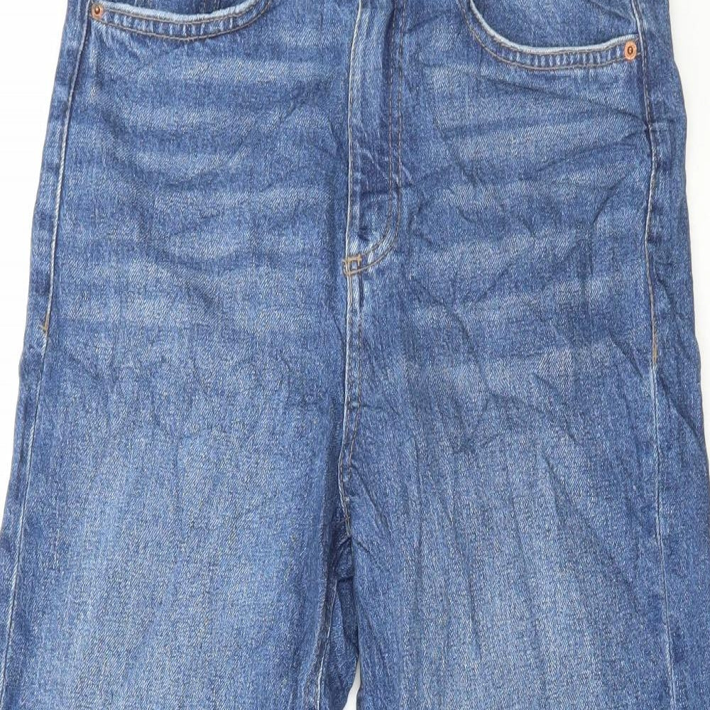 Marks and Spencer Womens Blue Cotton Wide-Leg Jeans Size 8 L25 in Regular Button