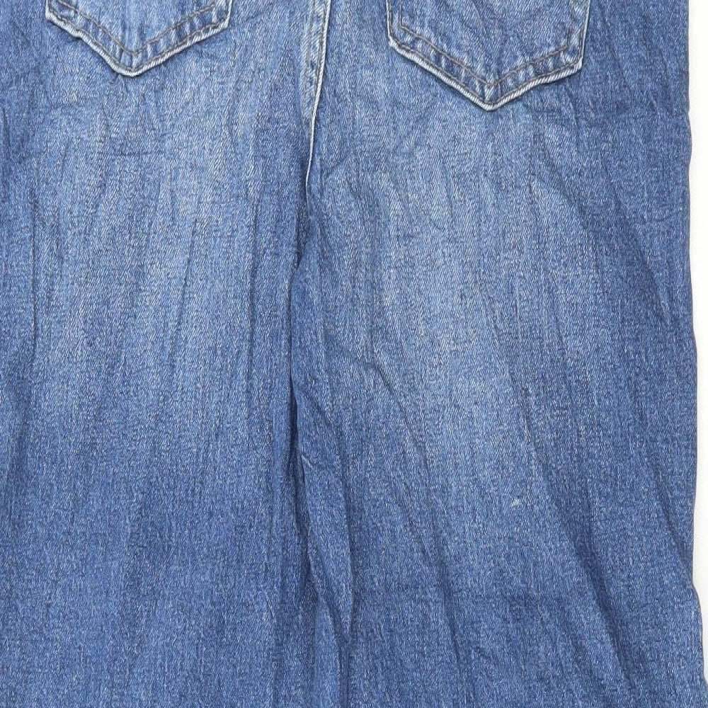 Marks and Spencer Womens Blue Cotton Wide-Leg Jeans Size 8 L25 in Regular Button