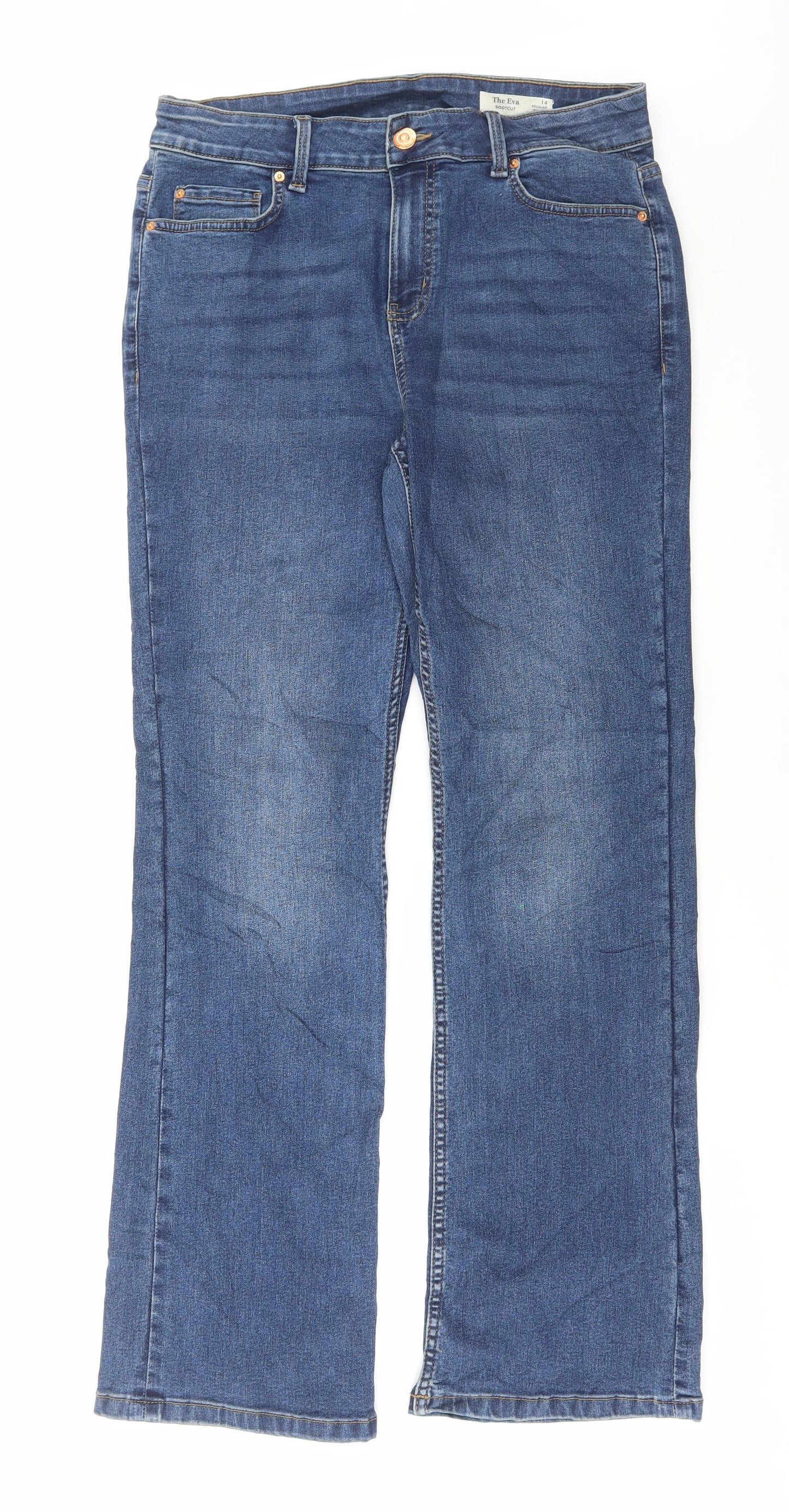 Marks and Spencer Womens Blue Cotton Bootcut Jeans Size 14 L31 in Regular Button