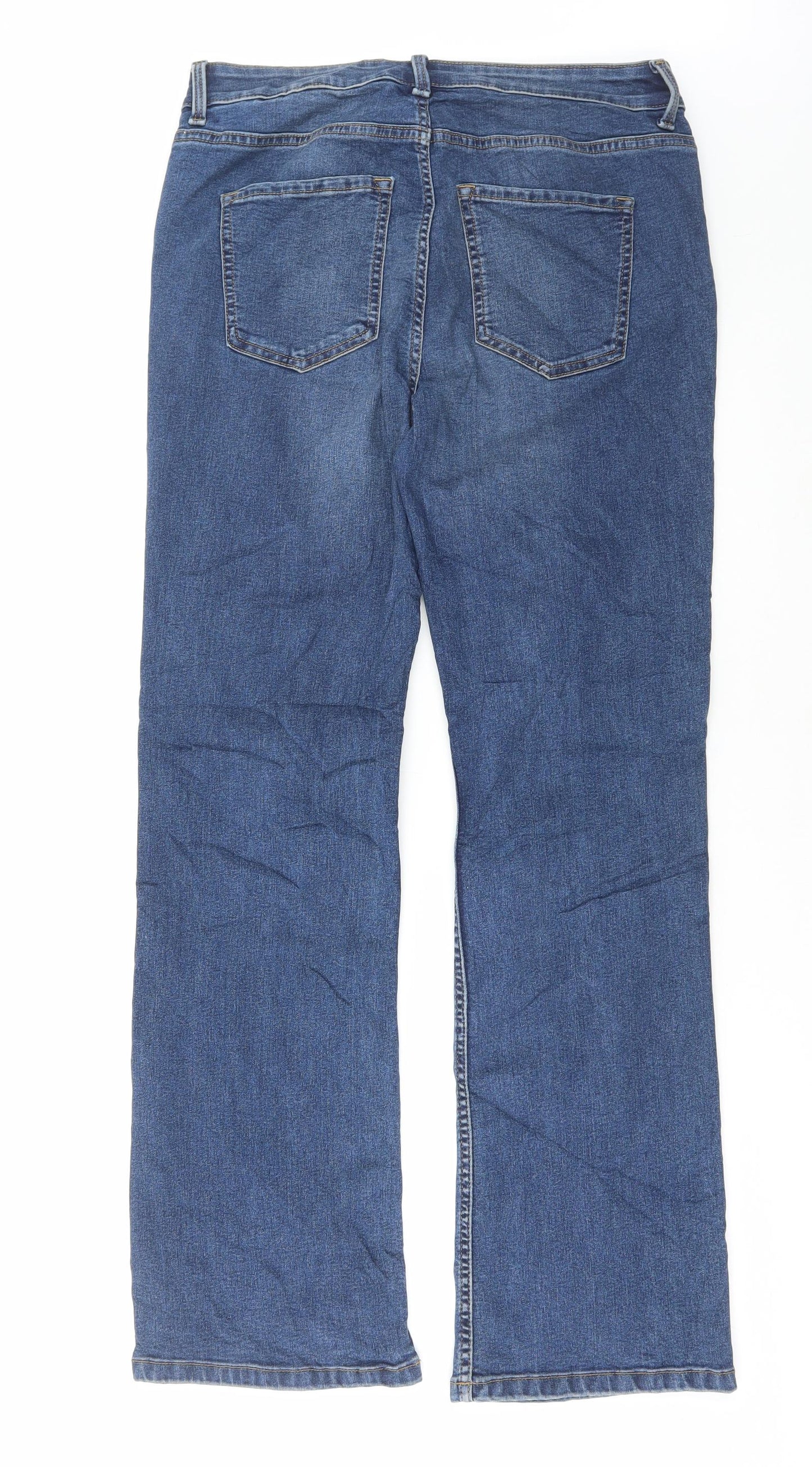Marks and Spencer Womens Blue Cotton Bootcut Jeans Size 14 L31 in Regular Button