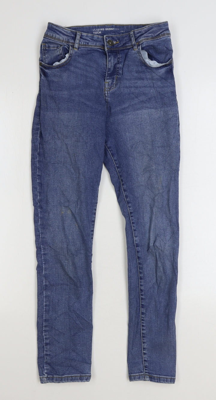 Denim & Co. Girls Blue Cotton Skinny Jeans Size 11-12 Years Regular Zip