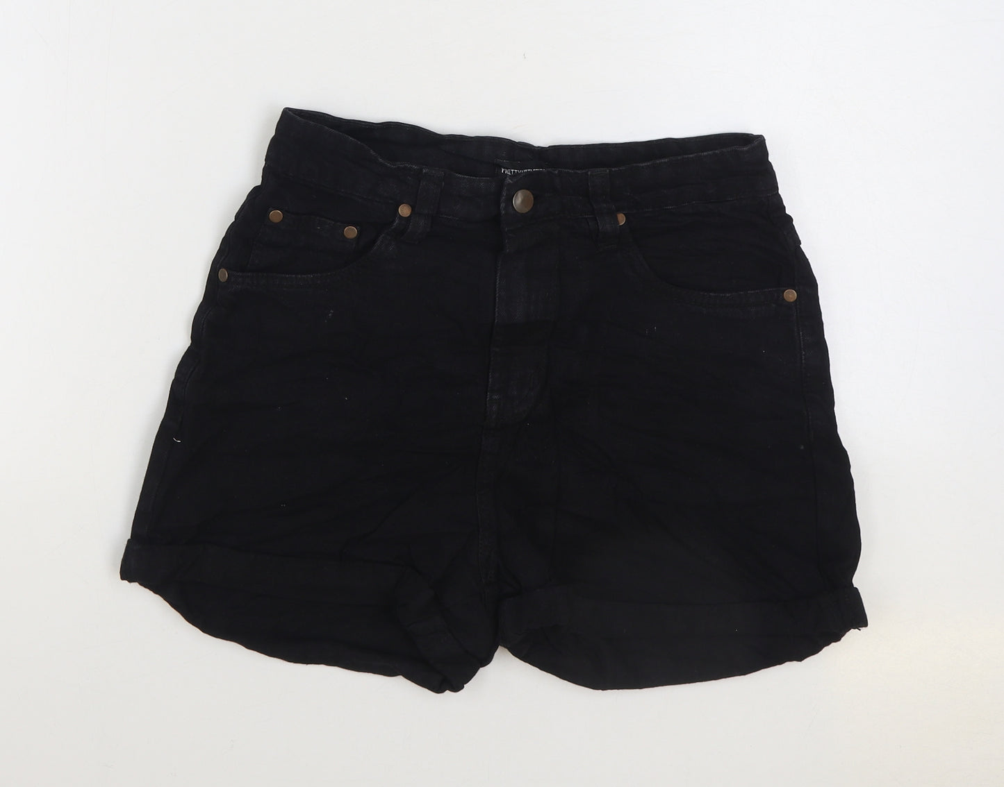 PRETTYLITTLETHING Womens Black Cotton Hot Pants Shorts Size 8 Regular Zip