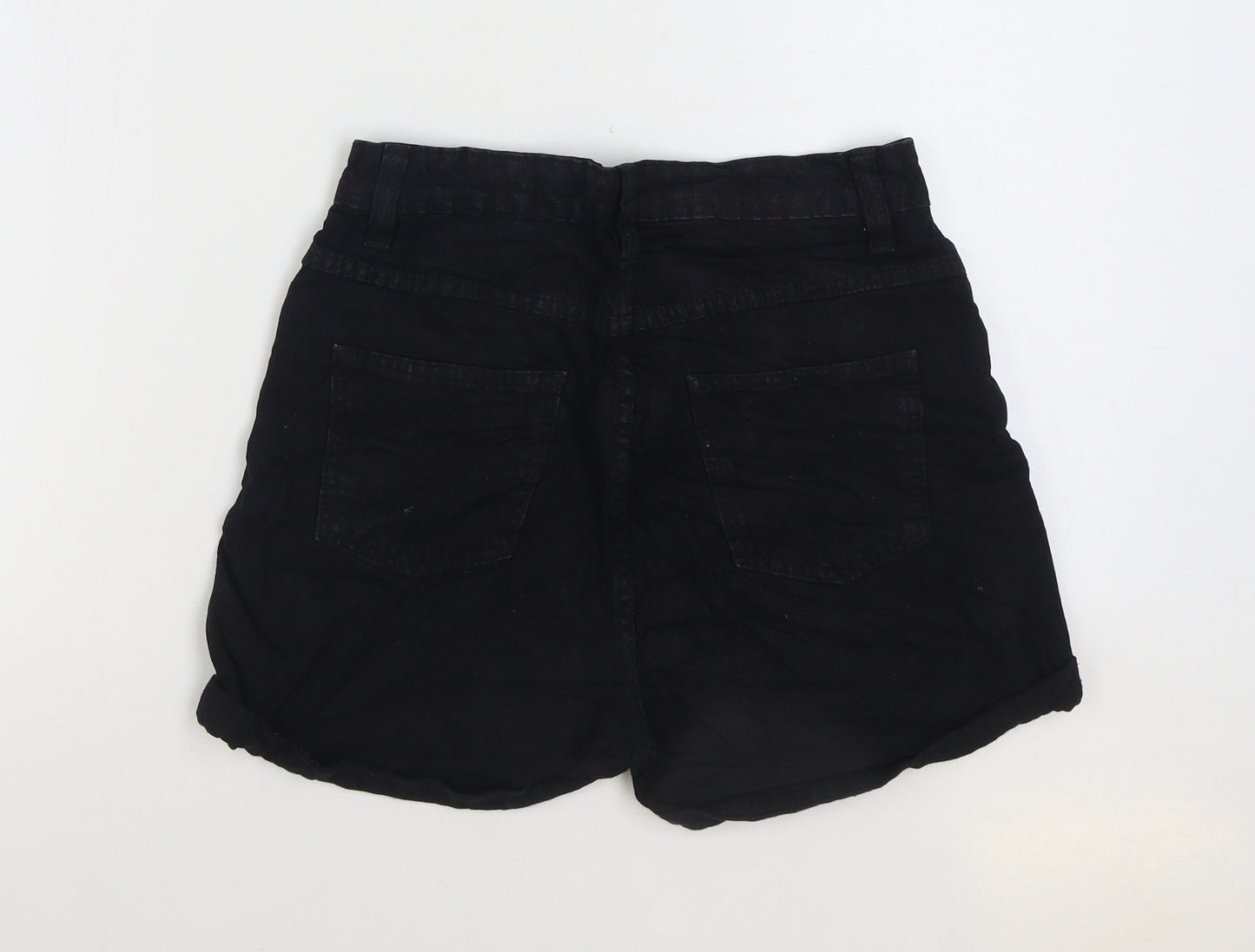 PRETTYLITTLETHING Womens Black Cotton Hot Pants Shorts Size 8 Regular Zip