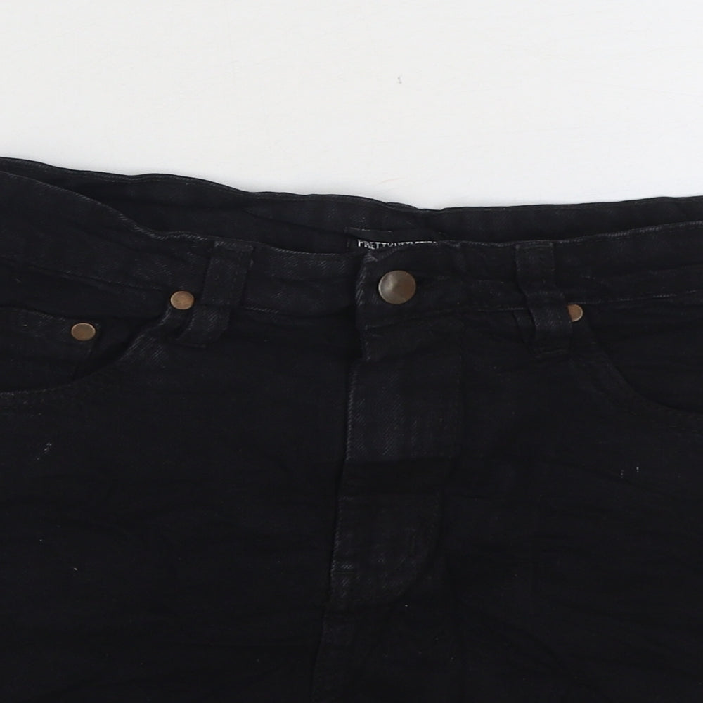 PRETTYLITTLETHING Womens Black Cotton Hot Pants Shorts Size 8 Regular Zip