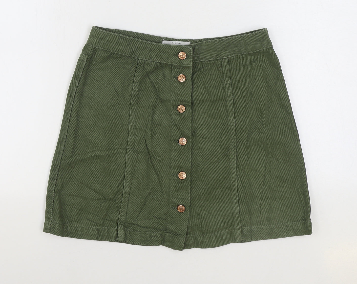 New Look Womens Green Cotton A-Line Skirt Size 12 Button