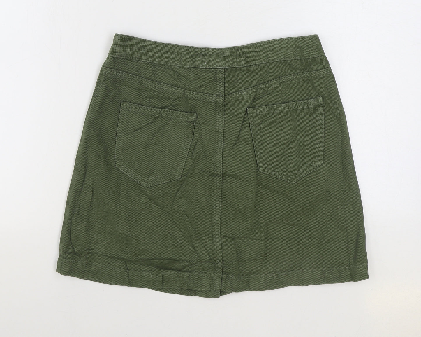 New Look Womens Green Cotton A-Line Skirt Size 12 Button