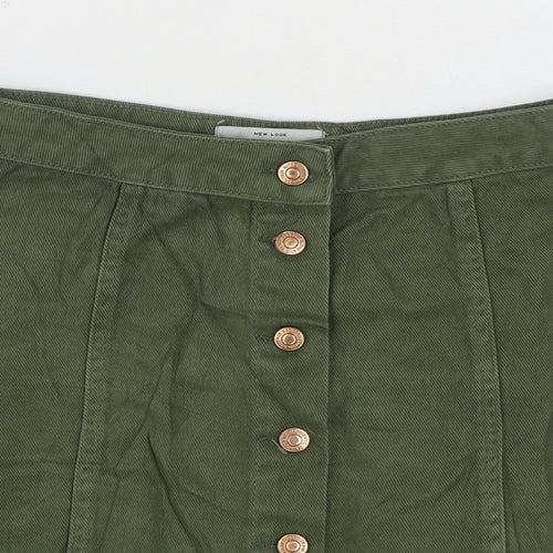 New Look Womens Green Cotton A-Line Skirt Size 12 Button