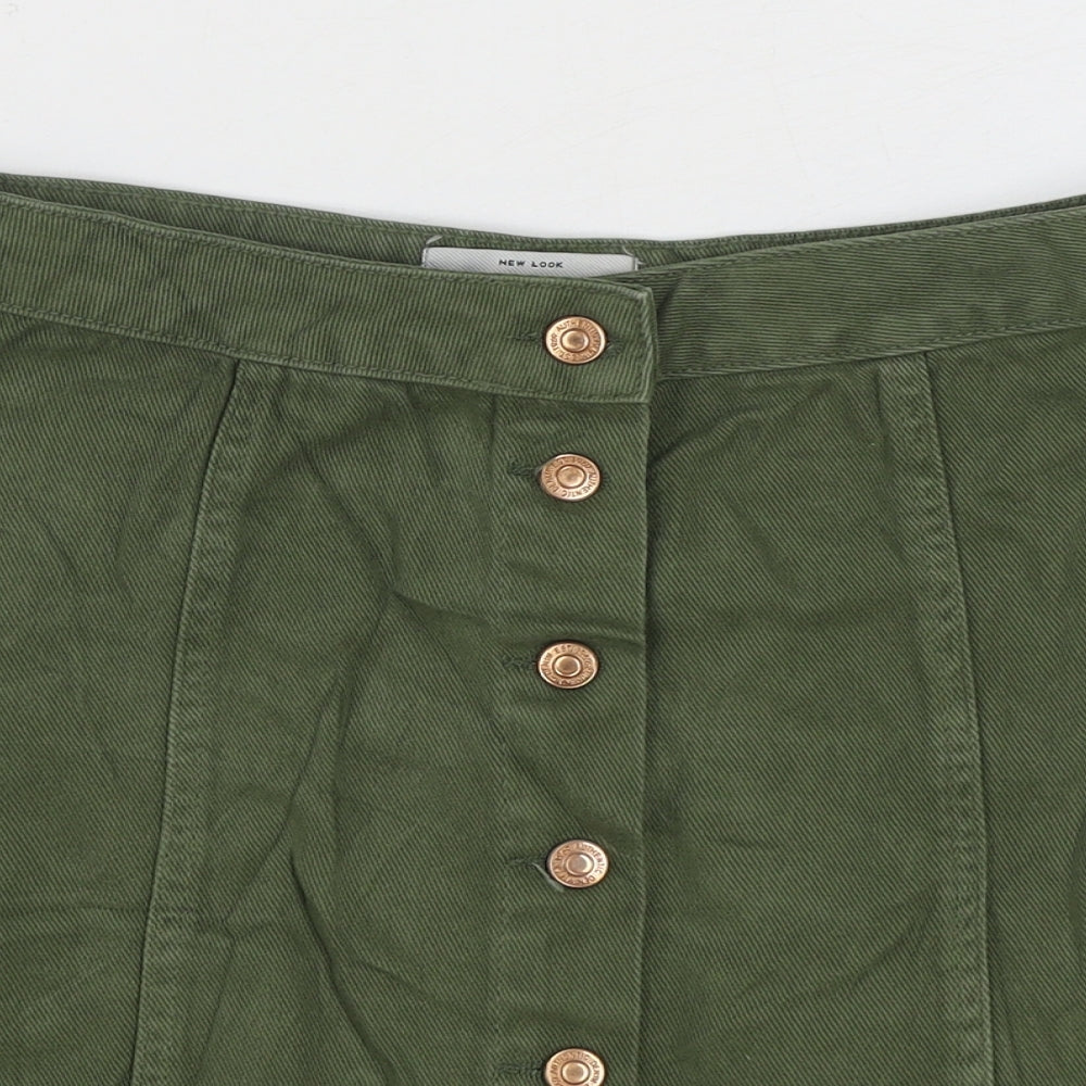 New Look Womens Green Cotton A-Line Skirt Size 12 Button