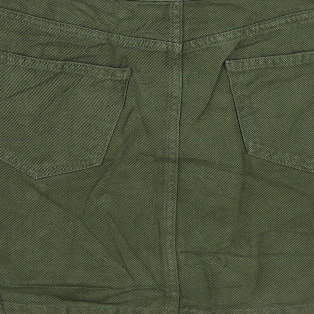 New Look Womens Green Cotton A-Line Skirt Size 12 Button