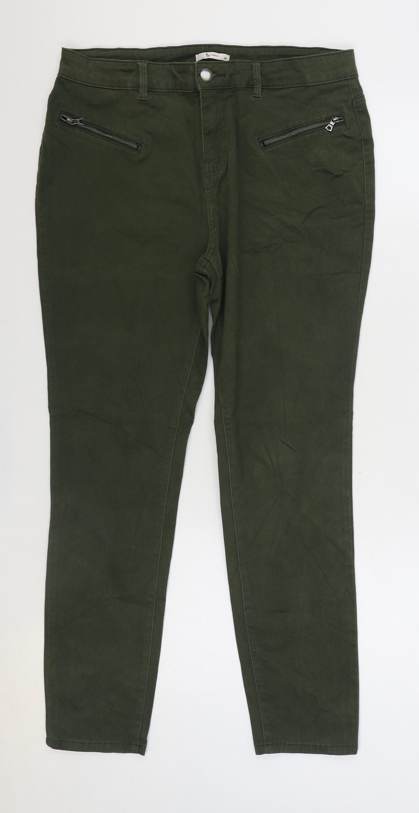 TU Womens Green Cotton Skinny Jeans Size 16 L27 in Regular Zip