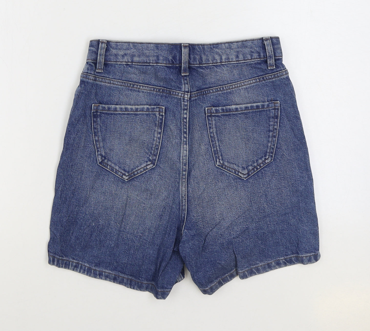 Marks and Spencer Womens Blue Cotton Mom Shorts Size 8 L3 in Regular Zip