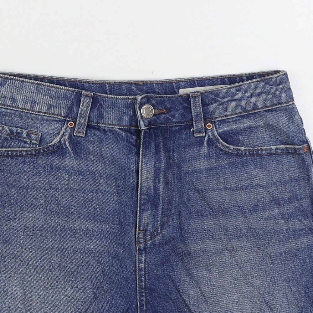Marks and Spencer Womens Blue Cotton Mom Shorts Size 8 L3 in Regular Zip