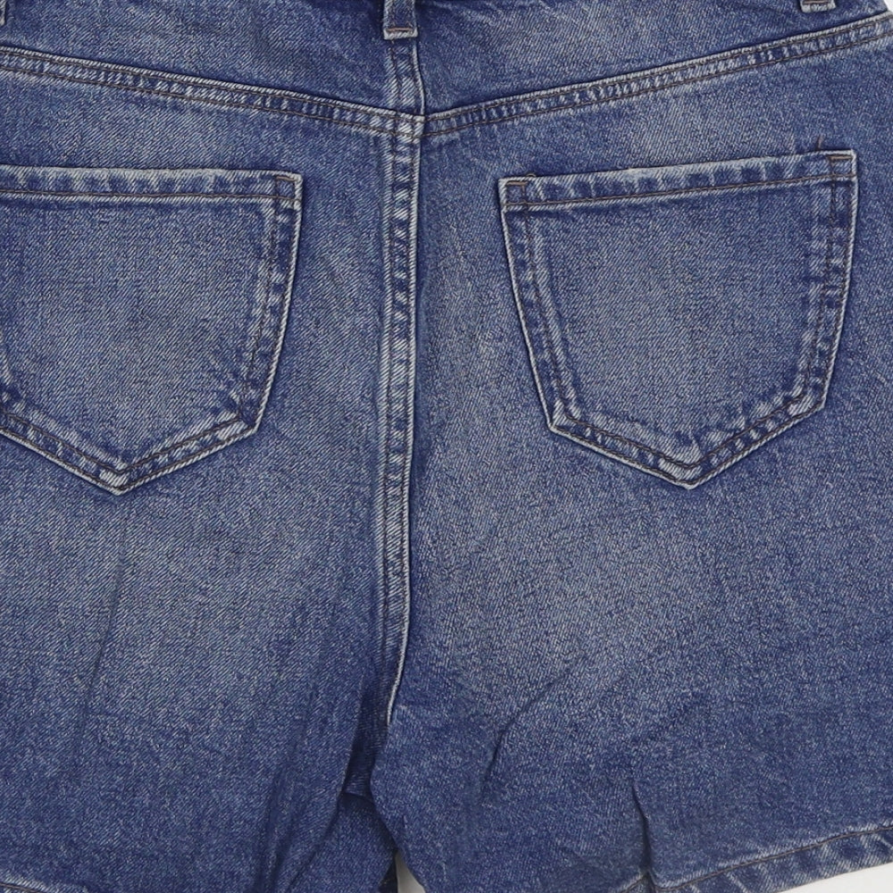 Marks and Spencer Womens Blue Cotton Mom Shorts Size 8 L3 in Regular Zip