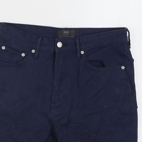 Marks and Spencer Mens Blue Cotton Chino Shorts Size 30 in L9 in Regular Zip