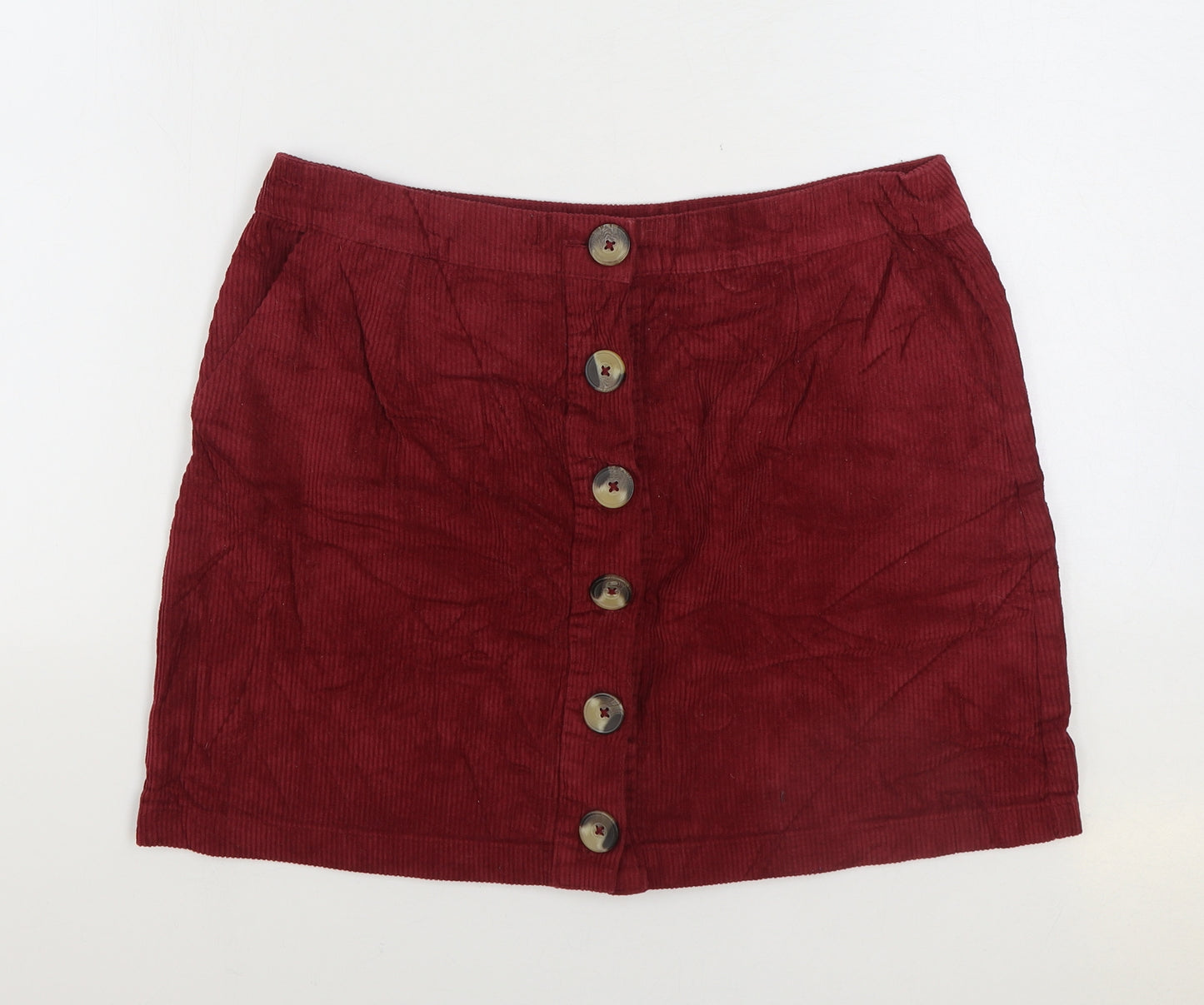 Matalan Womens Red Cotton Mini Skirt Size 14 Button