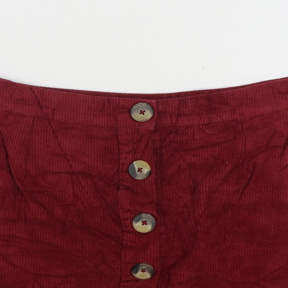 Matalan Womens Red Cotton Mini Skirt Size 14 Button