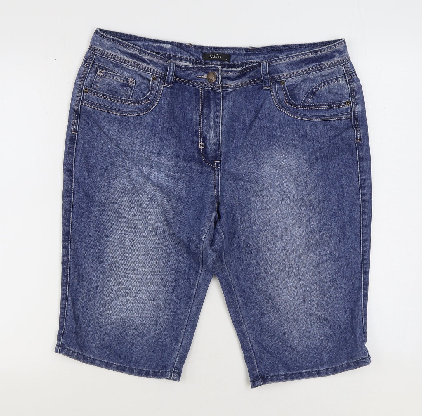 M&Co Womens Blue Cotton Bermuda Shorts Size 16 L13 in Regular Zip