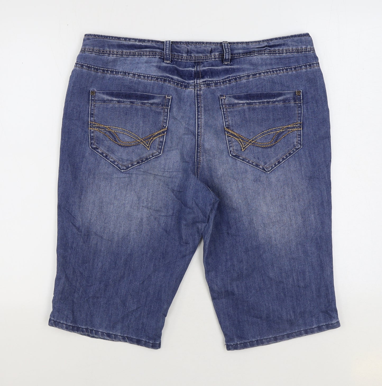 M&Co Womens Blue Cotton Bermuda Shorts Size 16 L13 in Regular Zip