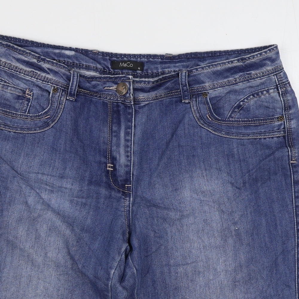 M&Co Womens Blue Cotton Bermuda Shorts Size 16 L13 in Regular Zip
