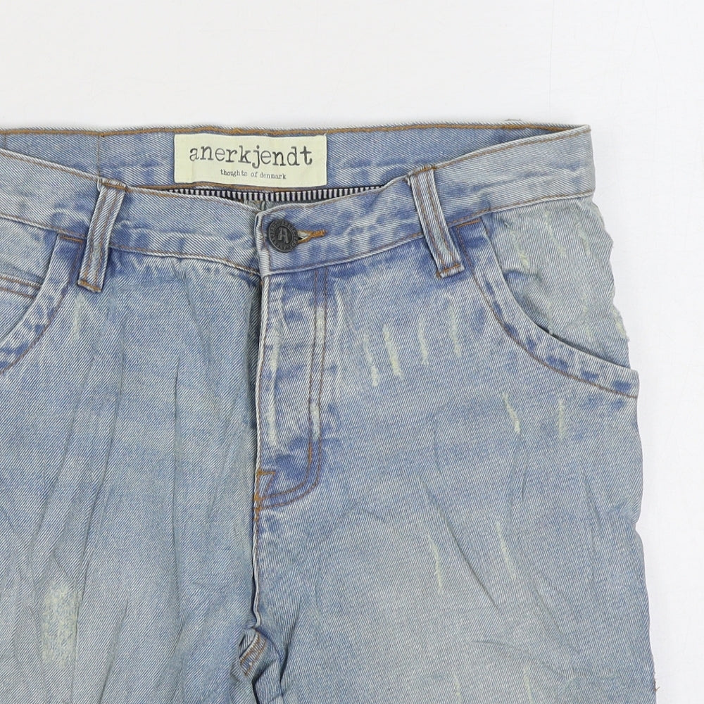 Anerkjendt Mens Blue Cotton Bermuda Shorts Size 34 in L9 in Regular Zip
