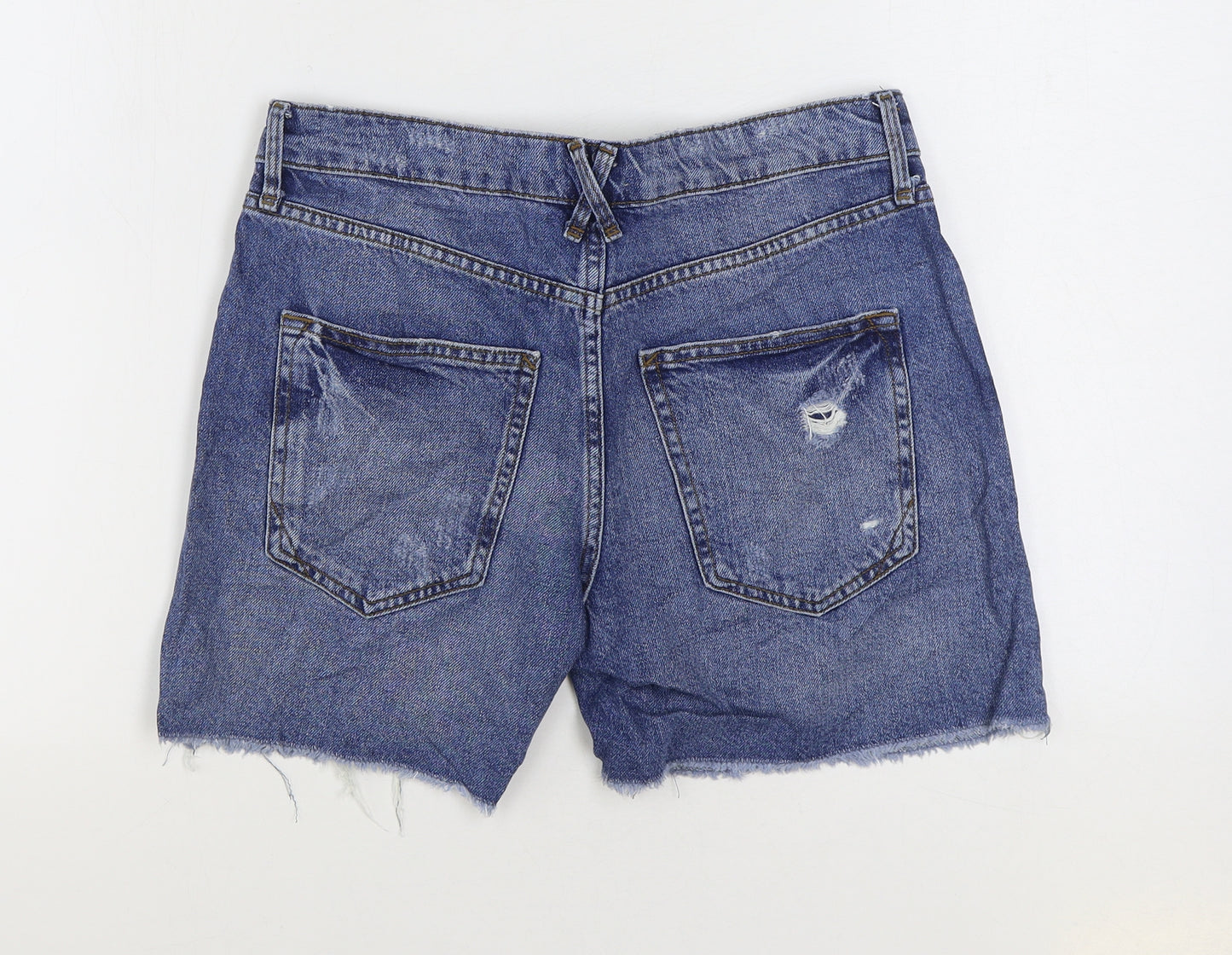 River Island Womens Blue Cotton Hot Pants Shorts Size 10 L4 in Regular Zip - Distressed