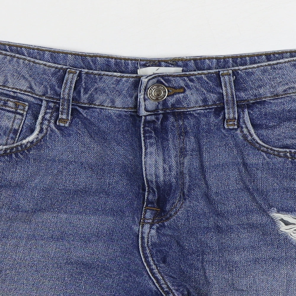 River Island Womens Blue Cotton Hot Pants Shorts Size 10 L4 in Regular Zip - Distressed