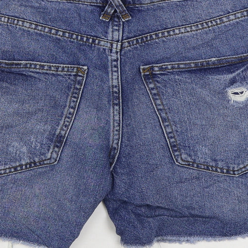 River Island Womens Blue Cotton Hot Pants Shorts Size 10 L4 in Regular Zip - Distressed