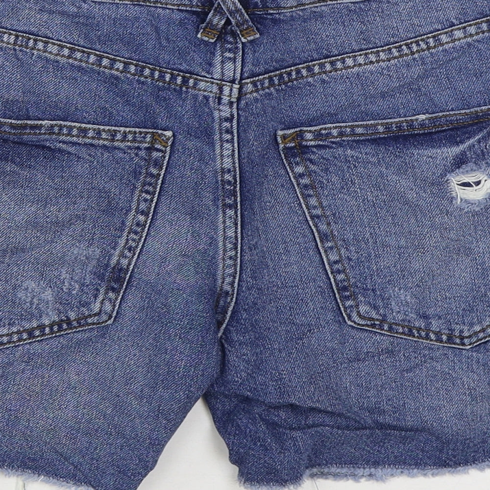 River Island Womens Blue Cotton Hot Pants Shorts Size 10 L4 in Regular Zip - Distressed