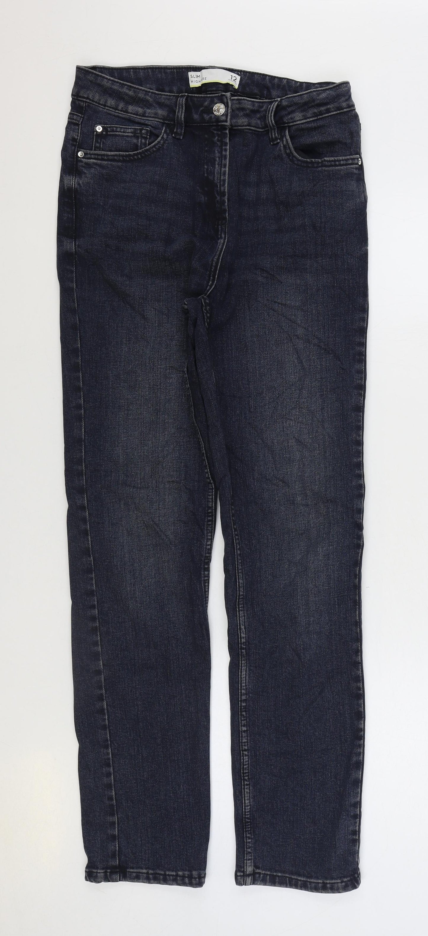 NEXT Womens Blue Cotton Straight Jeans Size 12 L30 in Regular Zip