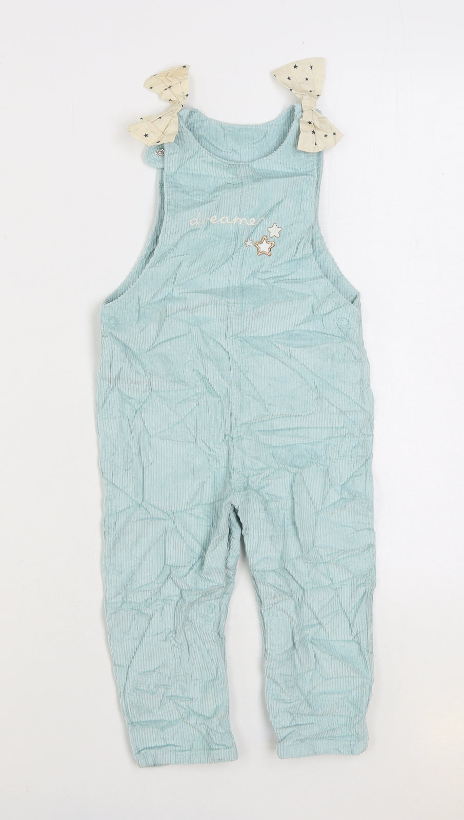Marks and Spencer Girls Blue 100% Cotton Dungaree Outfit/Set Size 18-24 Months Snap - Dreamer