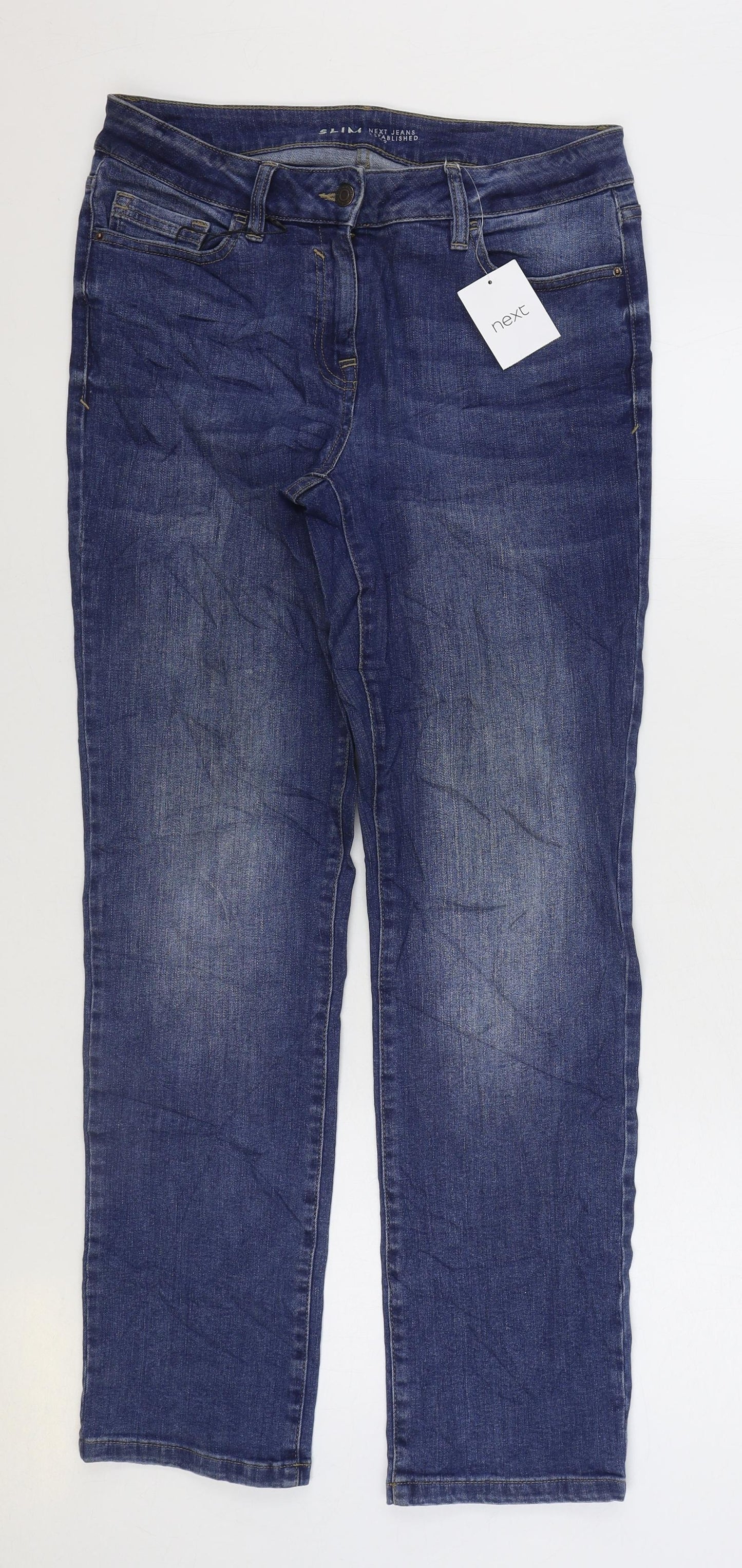 NEXT Womens Blue Cotton Straight Jeans Size 12 L30 in Regular Zip