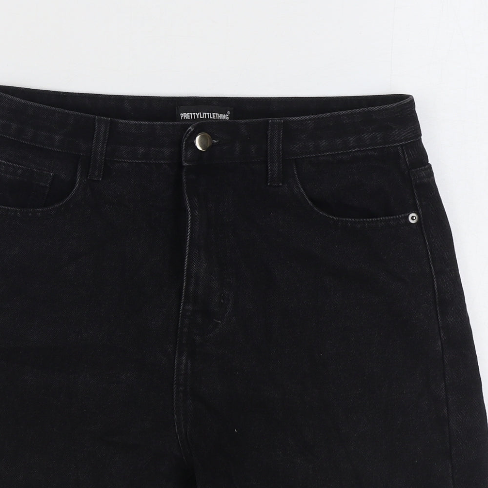 PRETTYLITTLETHING Womens Black Cotton Bermuda Shorts Size 10 L5 in Regular Zip