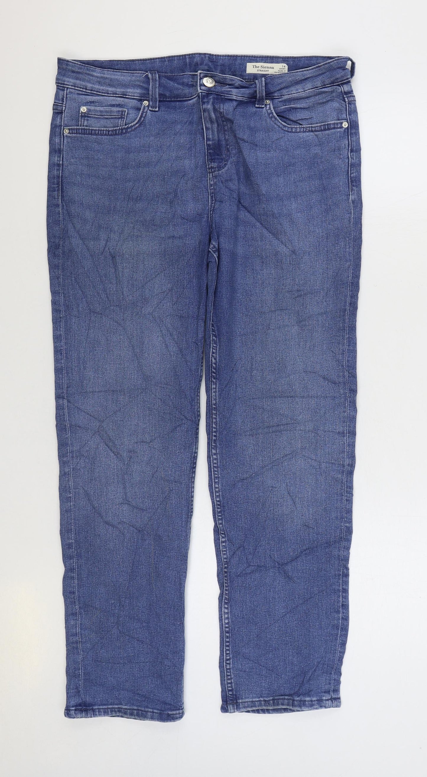 Marks and Spencer Womens Blue Cotton Straight Jeans Size 14 L27 in Regular Zip