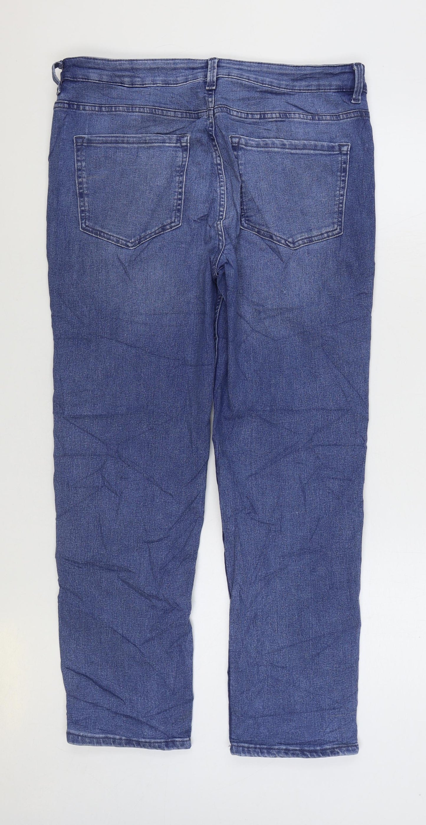 Marks and Spencer Womens Blue Cotton Straight Jeans Size 14 L27 in Regular Zip