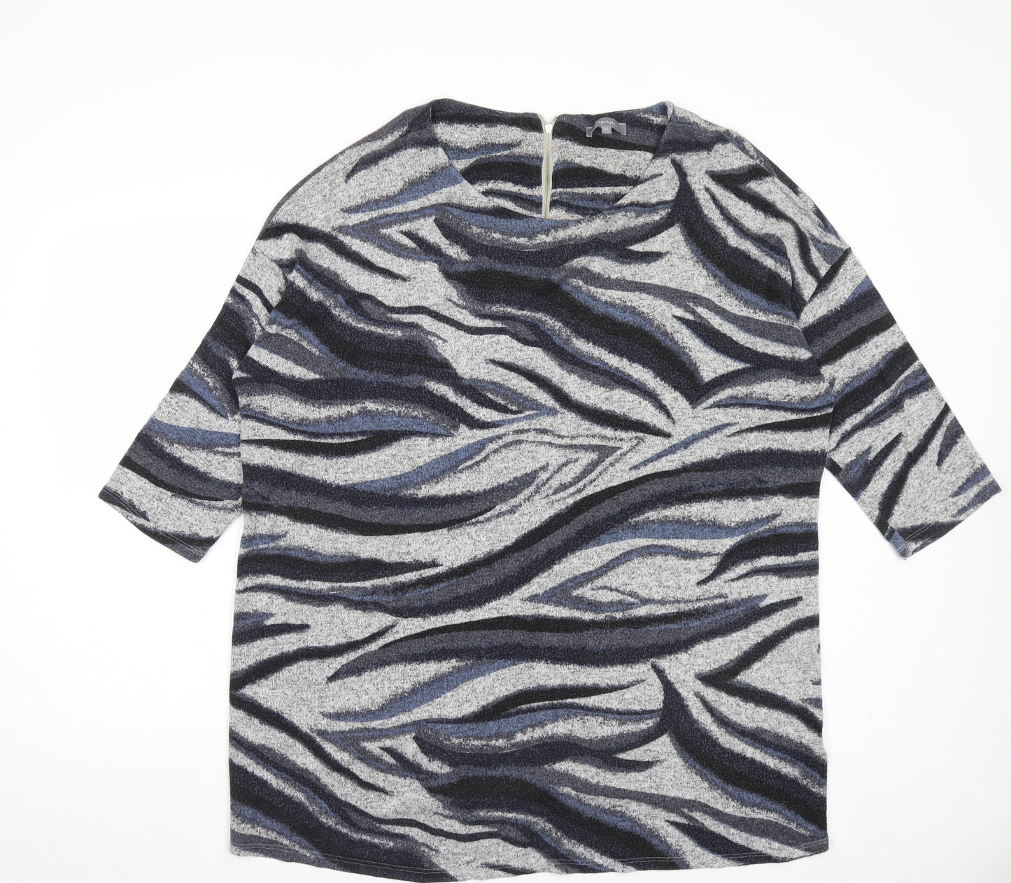 Principles Womens Grey Animal Print Polyester A-Line Size 20 Scoop Neck Zip