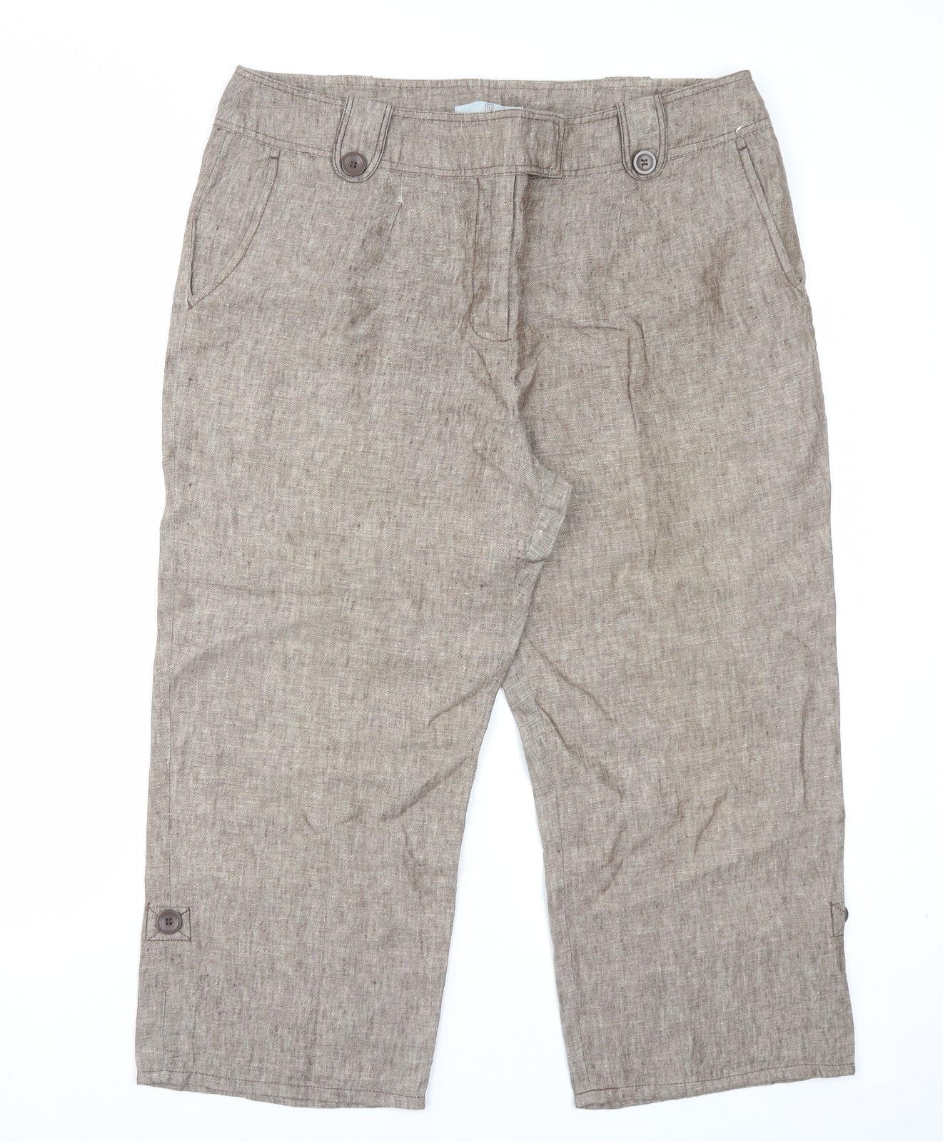 TU Womens Brown Linen Cropped Trousers Size 16 L23 in Regular Hook & Eye