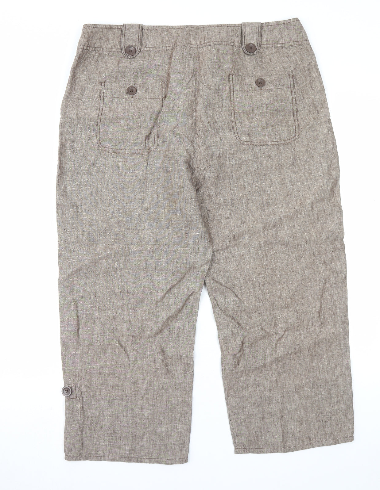 TU Womens Brown Linen Cropped Trousers Size 16 L23 in Regular Hook & Eye