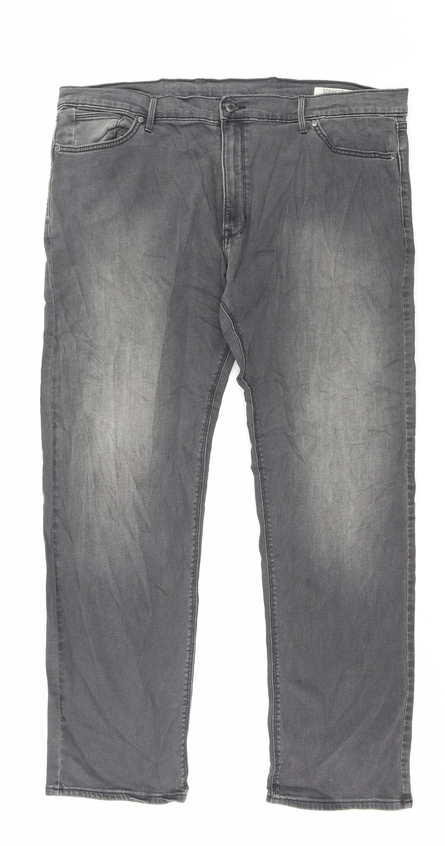 Marks and Spencer Mens Grey Cotton Straight Jeans Size 42 in L31 in Regular Button