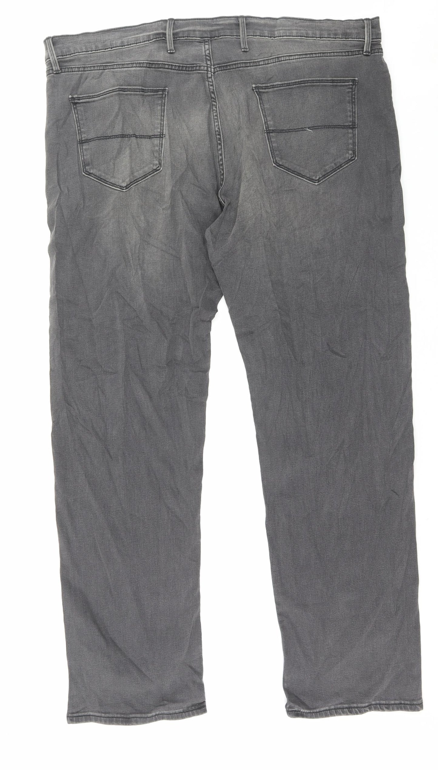 Marks and Spencer Mens Grey Cotton Straight Jeans Size 42 in L31 in Regular Button